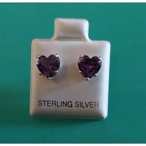 2 Ct.  Heart Cut Amethyst Gemstone Stud Earrings~925 Sterling Silver